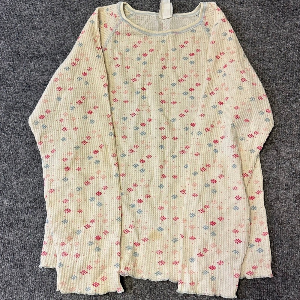 Hanes Thermal Top Womens Size Large Cream Snowflake Waffle Knit Long Sleeve LS